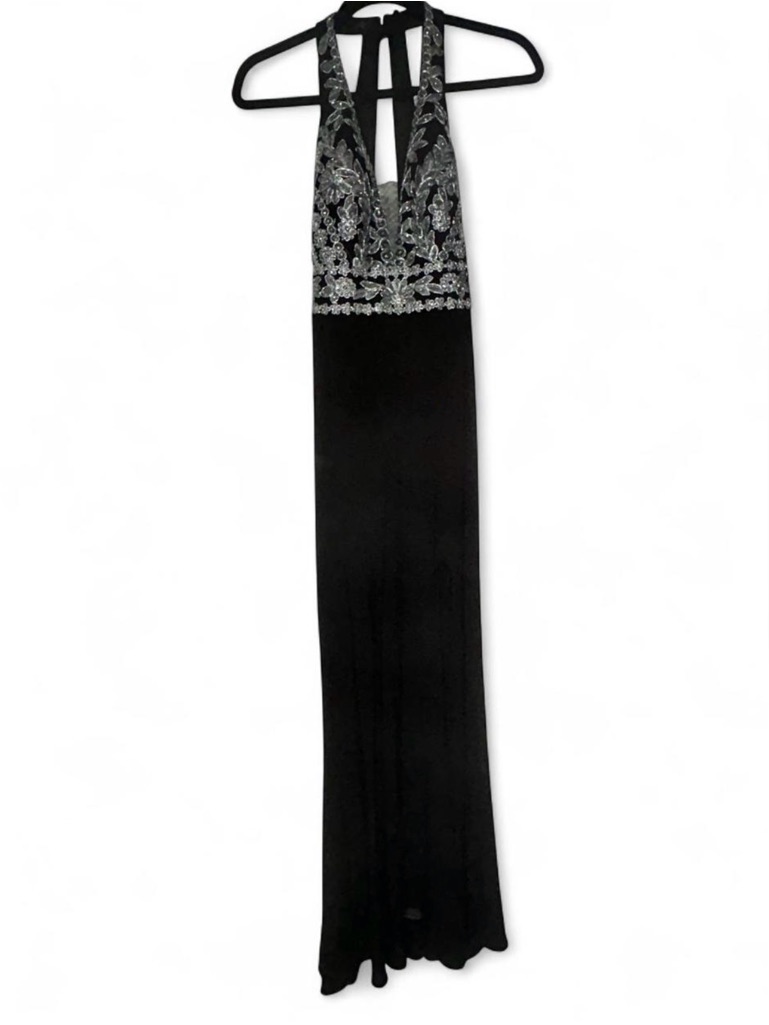 Blondie Nites Black Evening Gown With Silver Embellished Bodice